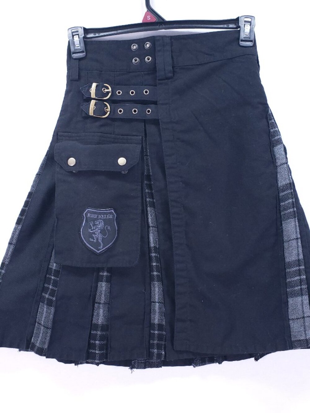 DSS Kilts Black Tartan Plaid Utility Kilt Men's Size 30 Scottish Pleated Cargo
